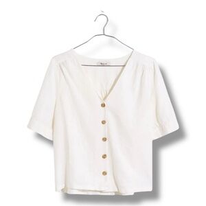 Madewell Plaza Button Front White Puff Sleeve Linen Blend Shirt Women’s Small